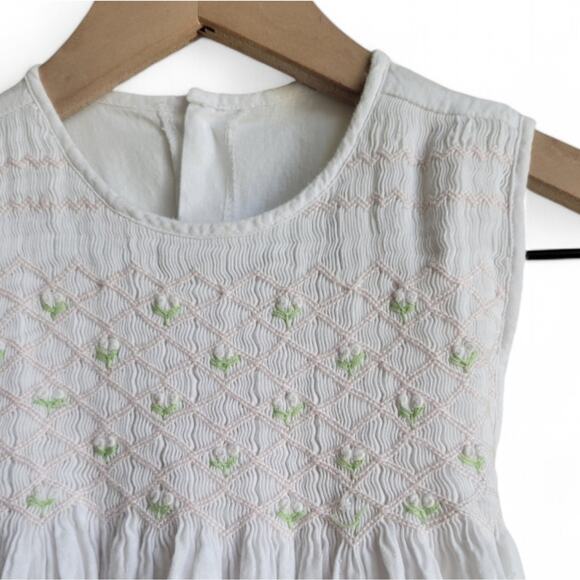 Handmade Cotton Embroidered Floral Dress with Smocking Size 4T White - Picture 3 of 5